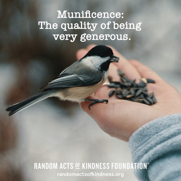 Munificence: The quality of being very generous.