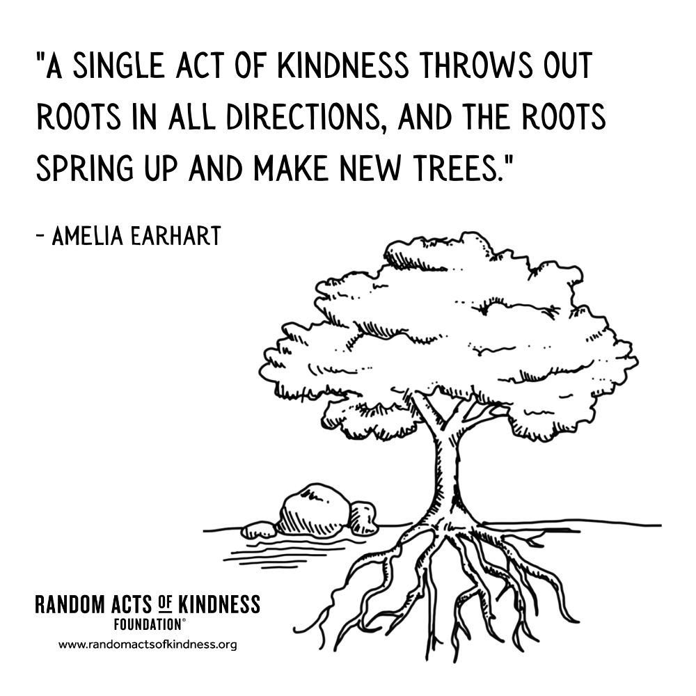 Quotation: A single act of kindness throws out roots in all directions, and the roots spring up and make new trees. Amelia Earhart